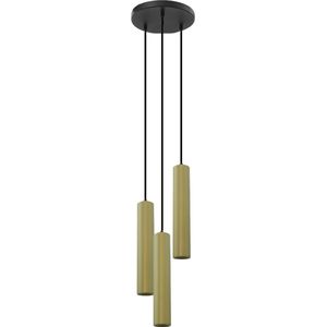 Olucia Nadi - Moderne Hanglamp - 3L - Metaal - Messing;Zwart - Cilinder - 24 cm