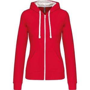 Kariban Damessweater met rits en capuchon in contrasterende kleur K467 - Red / White - XL