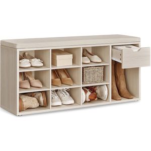 Gran Vida® - Schoenenbank - Met Opberglade - Comfortabel Zitkussen - Ruimtebesparend - 104 cm Breed - Hout