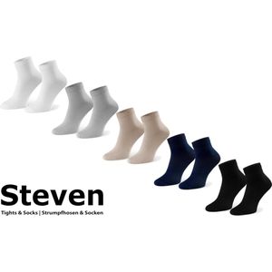STEVEN - 72% Bamboe Sneakersokken EU MADE - Enkelsokken Heren Maat 44 45 46 - Multipack 5 Paar - Effen Wit Zwart Beige Grijs Blauw - Comfort Kwaliteit Duurzaamheid