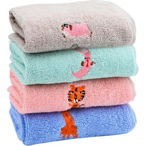 4 stuks washandjes kinderhanddoeken zachte 4 kleuren kinderbadhanddoeken 100% katoen gezichtsdoeken baby badhanddoek voor kinderen (25 x 50 cm, kleurrijke jungle dieren)