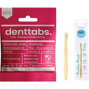 Denttabs Kids - Tandpasta Tabletten - Aardbei - Tandenborstel voor kinderen - Extra zacht - Bamboe