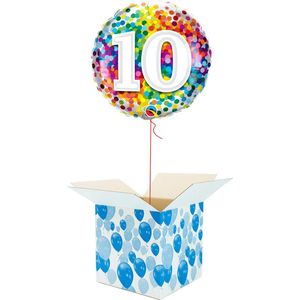 Helium Ballon Verjaardag - gevuld met helium - 10 Jaar - Confetti dots - Cadeauverpakking - Happy Birthday - Folieballon - Helium ballonnen verjaardag