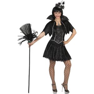 Funny Fashion - Heks & Spider Lady & Voodoo & Duistere Religie Kostuum - Chique Heksenvampier - Vrouw - Zwart - Maat 36-38 - Halloween - Verkleedkleding