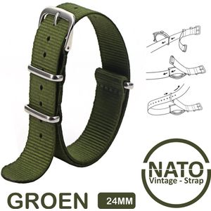 24mm Nato Strap Leger Groen - Vintage James Bond - Nato Strap collectie - Mannen - Vrouwen - Horlogebanden - Legergroen 24 mm bandbreedte voor oa. Seiko Rolex Omega Casio en Citizen