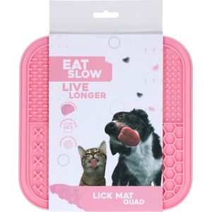 Eat Slow Live Longer Likmat Kwartet - 20 x 20 cm - Snuffelmat - Anti-schrok Mat - Slowfeeder - 100% Siliconen - Vaatwasserbestendig - Roze