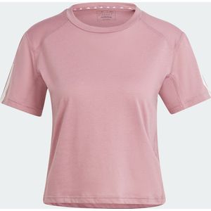 adidas Performance Train Essentials Train Katoenen 3-Stripes Crop T-shirt - Dames - Roze- L