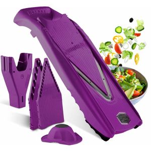 Börner Mandoline V5 Starter | 5-delige set | 6 snijdiktes | Geschikt als Frietsnijder | BPA-vrij en Roestvrij | Paars