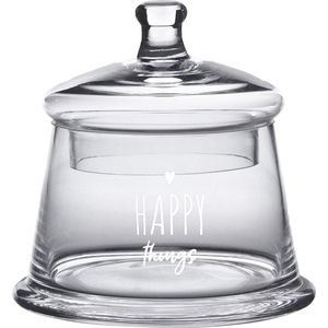 Clayre & Eef Voorraadpot Deksel Ø 12x13 cm Glas Rond Hart Happy things Voorraadbus