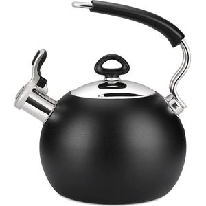 Waterkoker 1,9 liter theeketel fluitketel roestvrij staal gasfornuis inductie camping fluittheepot kookplaat (zwart)