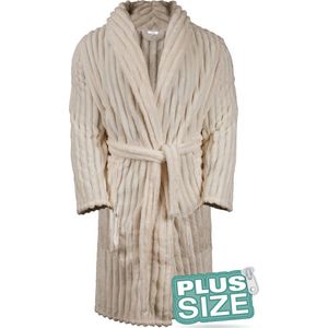 Badjas plus size - ribcord fleece - grote maten badjas rib- fluweelzacht – luxe badjas heren - luxe badjas dames - beige - maat 3XL/4XL