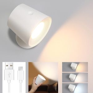 NETTLIFE LED Wandlamp - wit - Binnen - Dimbaar - met oplaadbare batterij - 360° Draaibaar - USB - Touch Control - Snoerloze wandlamp