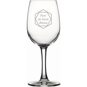 Gegraveerde witte wijnglas 26cl voor de beste Mama in hexagon