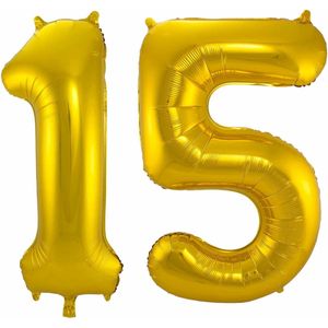 Folat Folie ballonnen - 15 jaar cijfer - goud - 86 cm - leeftijd feestartikelen