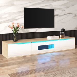 Sweiko TV-kast, hoogglans TV-kast, kleur passend bij hoogglans wit en houten kleur, met kleur veranderend LED-licht