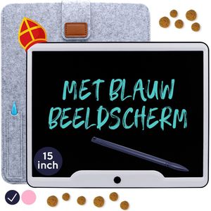 LCD Tekentablet Kinderen ""Blauw"" 15 inch - Cadeautjes - Vakantie Speelgoed - Kado - Schrijfbord - Kindertablet - Schrijftablet - Tekenspullen - Speelgoed Jongens - 4 Jaar - 5 Jaar - 6 Jaar - Kinderspeelgoed - Reisspeelgoed - 7 Jaar - 8 Jaar - 3 Jaar