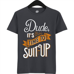 Dude Shuit Up | Vrijgezellenfeest Cadeau Man - Groom To Be Bachelor Party - Grappig Bruiloft En Bruidegom Bier Shirt - T-Shirt - Unisex - Mouse Grey - Maat S