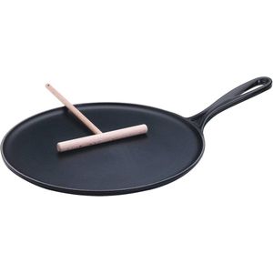 Duurzame gietijzeren crêpepan 27 cm met ergonomische handgreep - Satijnzwart