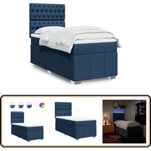 vidaXL Boxspring met matras stof blauw 90x190 cm