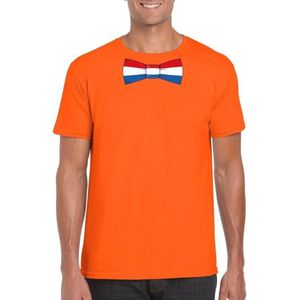 Oranje t-shirt met Hollandse vlag strikje heren -  Oranje Koningsdag/ Holland supporter kleding L