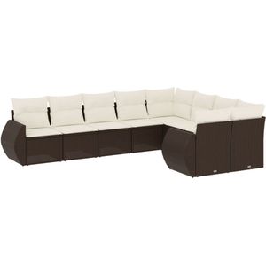 vidaXL Loungeset - 9-delig - Poly Rattan - Bruin Tuinlounge - Lounge Set - Buitendecoratie - Tuinset - Loungebank