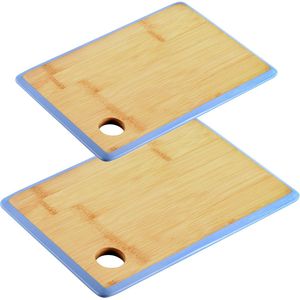 Kesper Keuken voedsel bereiden snijplanken voordeelset - 35 x 26 en 23 x 15 cm - bamboe hout - rand blauw
