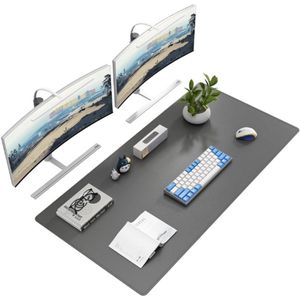 Bureauonderlegger - 120 X 60 Cm - Bureaumat Van Leer - Antislip Grote Muismat - Laptop Onderlegger - Geschikt Voor Kantoor - Thuis En Desktopgebruik - Donkergrijs