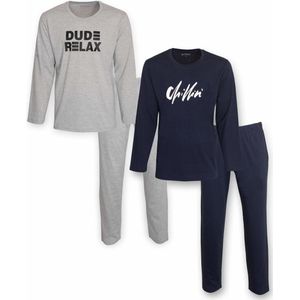 Aprox - Heren Pyjama - DUO-PACK - Donker Blauw & Grijs - Maat XL