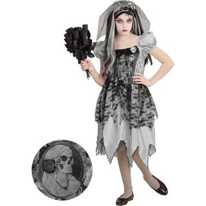 Widmann - Spook & Skelet Kostuum - Spook Bruid Mastisa - Meisje - Grijs - Maat 140 - Halloween - Verkleedkleding