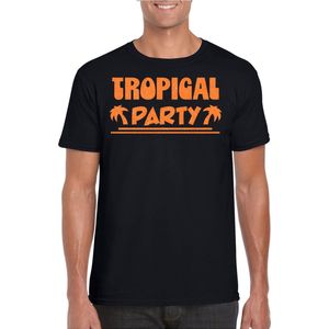 Toppers - Bellatio Decorations Tropical party T-shirt heren - met glitters - zwart/oranje -carnaval/themafeest L