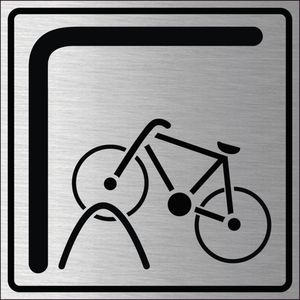 Bord fietsenstalling, geborsteld aluminium 200 x 200 mm