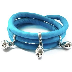 Nieuw! Jolla - dames armband zilver - zijde - magneetsluiting - bedels - Silk Wrap - Turquoise