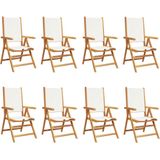 vidaXL - Tuinstoelen - 8 - st - verstelbaar - massief - hout - en - stof - crèmewit