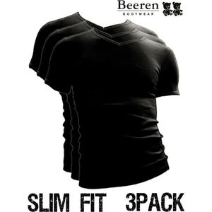 Beeren | T-Shirt | V-Hals | MAAT L | 3-Pack | Zwart | Slim Fit