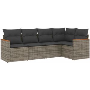 vidaXL Loungeset 5-delig - Grijs - Met kussens Loungeset - Tuinset - Tuinmeubels - Lounge Set - Pe Rattan