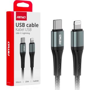 AMiO USB-C naar Lightning Kabel 20W 100cm FullLINK - Oplaadkabel Snoer Hoogwaardige Snellader