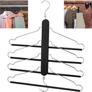 Ruimtebesparende kledinghangers met broeklat - Houten en metalen kleerhangers in zwart - Set van 4 kledinghangers