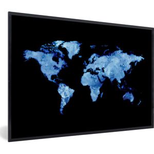 Fotolijst incl. Poster - Wereldkaart - Waterverf - Lichtblauw - 60x40 cm - Posterlijst