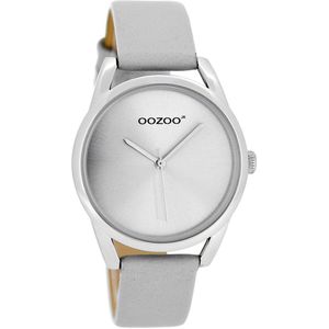 OOZOO Timepieces - Zilverkleurige horloge met steengrijze leren band - JR290