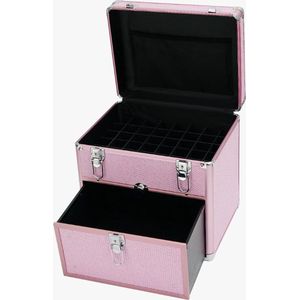 Nagel Beautycase | roze met glitters | voor Nagelproducten | inhoud maximaal 48 NagelLak Flesjes