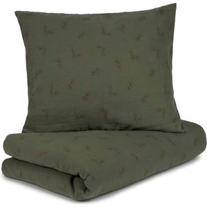 Nobodinoz kinderdekbedovertrek wabi sabi print 100x140/40x45 - flore vetiver / groen