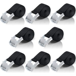 Spanbanden Kort met Ratel 1 m - 8 stuks Spanbanden Fietsendrager, Zwart, Korte Sjorbanden met Klemsluiting, Kleine Spanbanden voor Auto, Fiets, Steekwagen, Motorfiets, Bagage, Camping