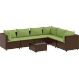 vidaXL - 7-delige - Loungeset - met - kussens - poly - rattan - bruin