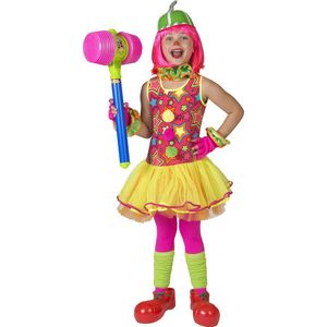 Funny Fashion - Clown & Nar Kostuum - Gekke Bonte Clown - Meisje - Multicolor - Maat 104 - Carnavalskleding - Verkleedkleding