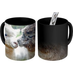 Magische Mok - Foto op Warmte Mokken - Koffiemok - Alpaca's - Dieren - Wol - Magic Mok - Beker - 350 ML - Theemok