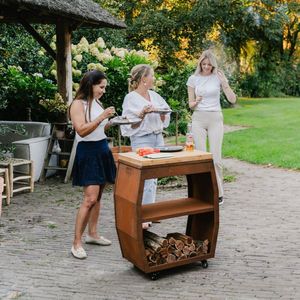 BBQ tafel tabla Cortar Cortenstaal met wielen en grote snijplank zijtafel trolley bijzettafel voor buiten van cortenstaal