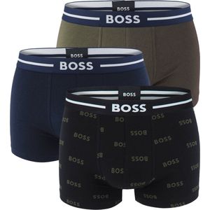 HUGO BOSS Bold trunks (3-pack) - heren boxers kort - blauw - olijfgroen - zwart met logoprint - Maat: XL