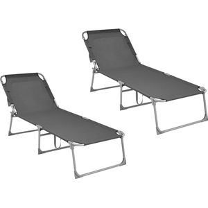 MaxxGarden Ligstoel - Ligbed - Set van 2 - verstelbare Rugleuning - Ligstoelen inklapbaar - 59 x 190cm - Grijs
