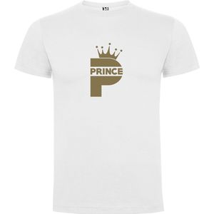 Wit T-Shirt met “Prince - Prins - Koningsdag“ Afbeelding Goud Maat 3XL