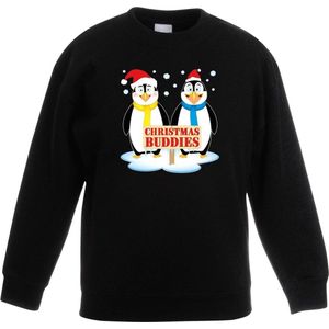 Zwarte kersttrui met 2 pinguin vriendjes voor jongens en meisjes - Kerstruien kind 134/146